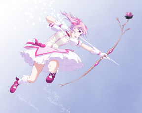 Картинка аниме mahou+shoujo+madoka+magika фон девушка взгляд