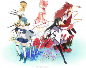 Картинка аниме mahou+shoujo+madoka+magika девушки фон взгляд