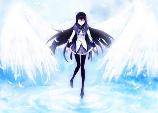 обоя аниме, mahou shoujo madoka magika, девушка, фон, взгляд