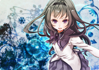 Картинка аниме mahou+shoujo+madoka+magika девушка взгляд фон