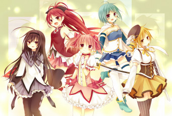 Картинка аниме mahou+shoujo+madoka+magika взгляд девушки фон