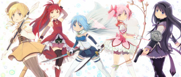 Картинка аниме mahou+shoujo+madoka+magika фон девушки взгляд