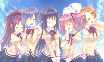 Картинка аниме mahou+shoujo+madoka+magika фон взгляд девушки