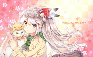 Картинка аниме животные +существа девушка фон взгляд