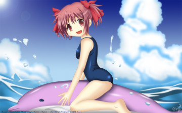 Картинка аниме mahou+shoujo+madoka+magika фон взгляд девушка