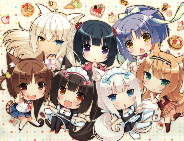 Обои картинки фото аниме, nekopara, фон, взгляд, девушки