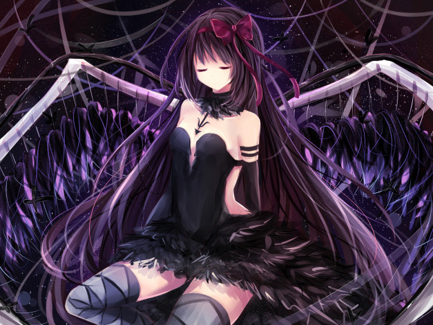 Обои картинки фото аниме, mahou shoujo madoka magika, фон, взгляд, девушка