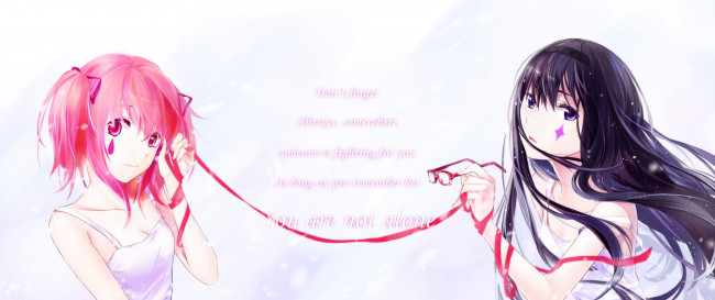 Обои картинки фото аниме, mahou shoujo madoka magika, фон, взгляд, девушки