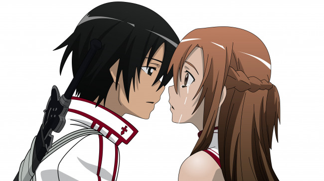 Обои картинки фото аниме, sword art online, девушка, взгляд, фон, парень
