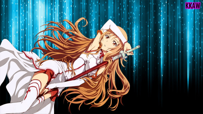 Обои картинки фото аниме, sword art online, девушка, взгляд, фон