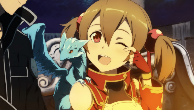 Обои картинки фото аниме, sword art online, девушка, взгляд, фон