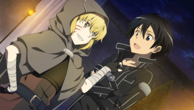 Обои картинки фото аниме, sword art online, девушка, взгляд, фон