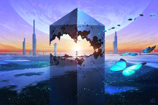 Обои картинки фото аниме, город,  улицы,  здания, technoheart