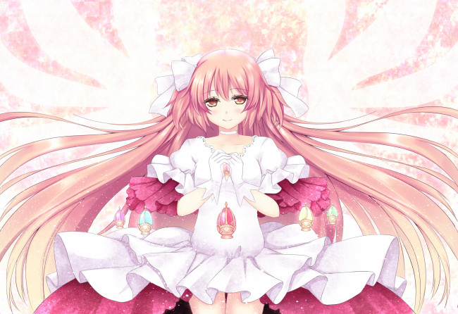 Обои картинки фото аниме, mahou shoujo madoka magika, девушка, фон, взгляд