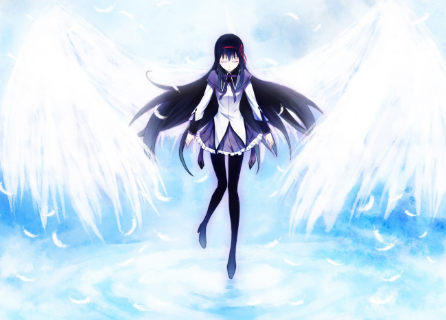 Обои картинки фото аниме, mahou shoujo madoka magika, девушка, фон, взгляд