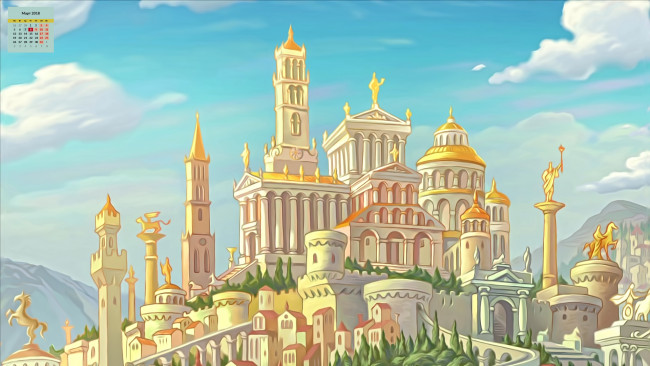 Обои картинки фото календари, рисованные,  векторная графика, 2018, скульптура, здание