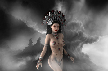 Картинка 3д+графика фантазия+ fantasy фон девушка взгляд кокошник