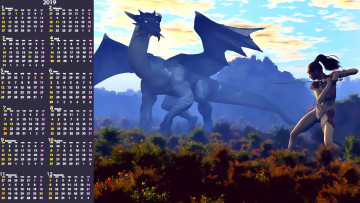 Картинка календари 3д-графика дракон девушка оружие