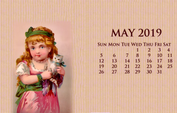 Картинка календари рисованные +векторная+графика кошка девочка