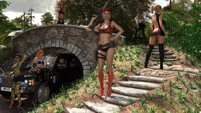 Обои картинки фото 3д графика, фантазия , fantasy, взгляд, фон, девушки