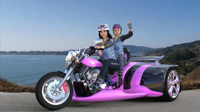 Обои картинки фото 3д графика, люди-авто, мото , people- car ,  moto, фон, девушки, взгляд