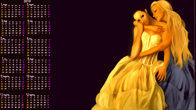 Обои картинки фото календари, рисованные,  векторная графика, обьятие, ласка, двое, девушка