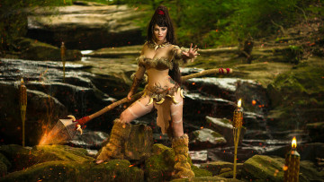 Картинка фэнтези фотоарт девушка амазонка посох магия волшебство