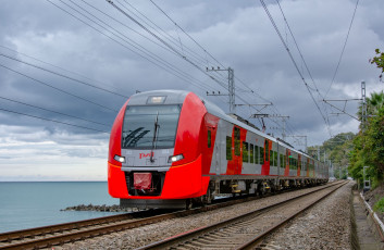 Картинка ласточка техника электровозы поезд электричка рельсы берег