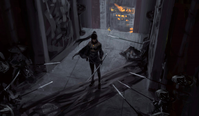 Обои картинки фото guweiz, аниме, оружие,  техника,  технологии