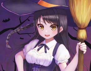 Картинка аниме магия +колдовство +halloween девушка