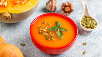 Картинка еда первые+блюда чеснок тыква семечки суп тыквенный