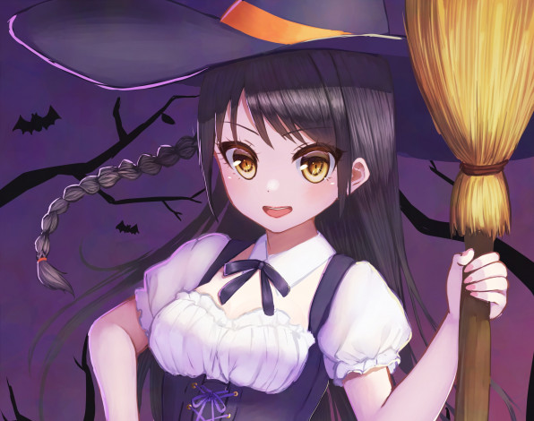 Обои картинки фото аниме, магия,  колдовство,  halloween, девушка