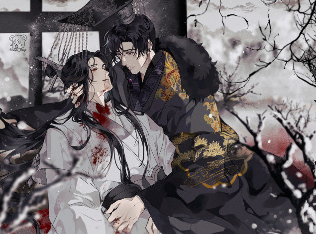 Обои картинки фото аниме, the husky and his white cat shizun, the, husky, and, his, white, cat, shizun