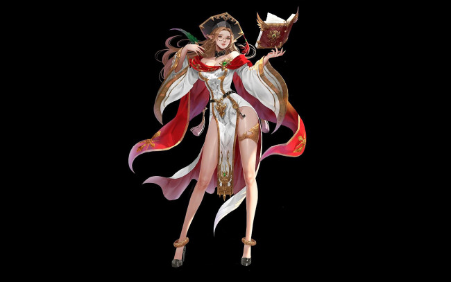 Обои картинки фото фэнтези, эльфы, девушка, эльф, книга