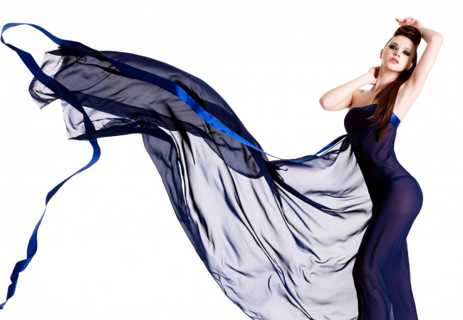 Обои картинки фото девушки, - брюнетки,  шатенки, брюнетка, синее, платье