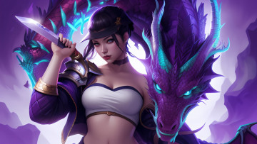 Картинка league+of+legends видео+игры нейросети графика нейроарт ai art нейронные сети рисунки нейро искусство нейрографика graphics neuroart neural networks drawings neuro neurography девушка с ножом дракон сказочный мир akali