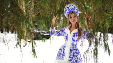 обоя девушки, - снегурочки, красивая, девушка