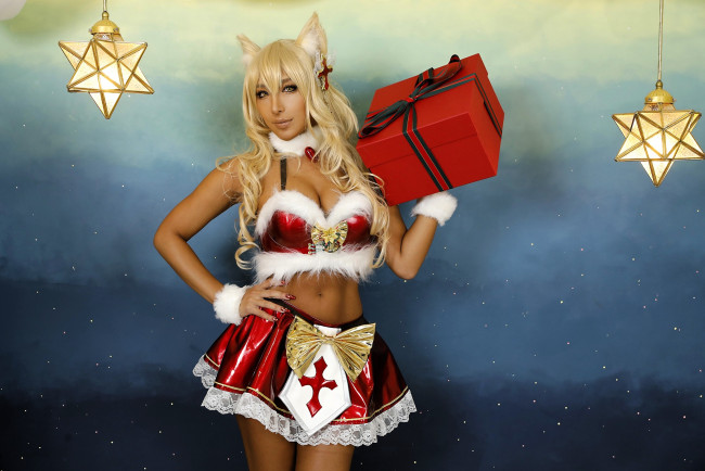 Обои картинки фото девушки, nonsummerjack, образ, костюм, наряд, косплей, ушки, хвост, подарок, звезды
