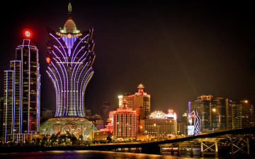 обоя macau, china, города, огни, ночного