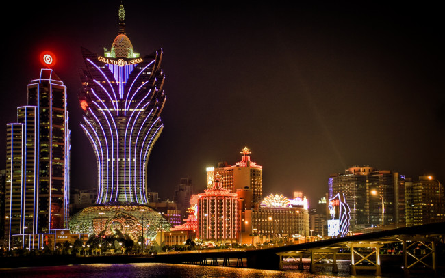 Обои картинки фото macau, china, города, огни, ночного
