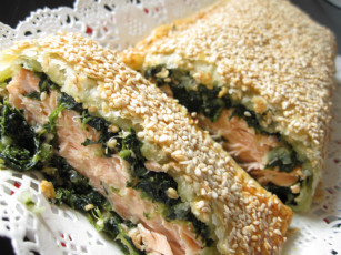 Картинка автор varvarra еда рыбные блюда морепродуктами шпинат тесто кунжут лосось