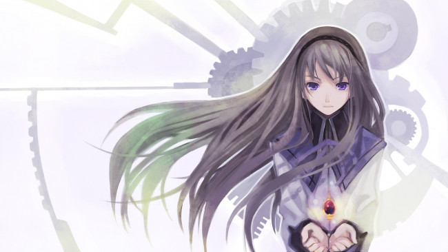 Обои картинки фото аниме, mahou, shoujo, madoka, magika, амулет, девушка, время
