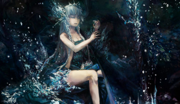 Картинка аниме музыка другое арфа tsunoh pixiv+girls+collection девушка мелодия цветы кристалл брызги вода