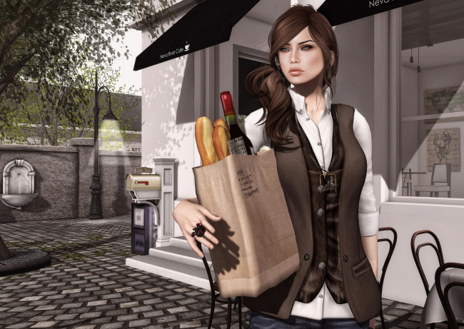 Обои картинки фото 3д, графика, people, люди, девушка, покупки, улица