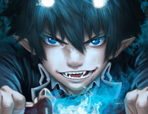 Картинка аниме ao+no+exorcist меч weibo monkey арт ao no exorcist клыки парень okumura rin свечение