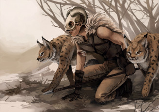 Картинка фэнтези люди засада рысь охотник мужчина