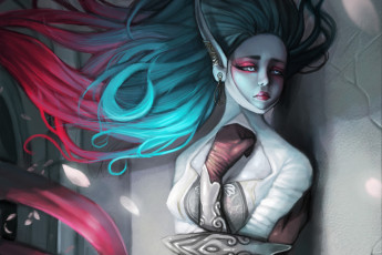 Картинка фэнтези эльфы эльфийка девушка волосы грусть серьга