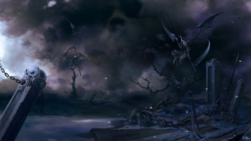 Картинка фэнтези нежить руины мир иной коса смерть запустение