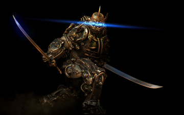 Картинка робот фэнтези роботы +киборги +механизмы темный фон мечи