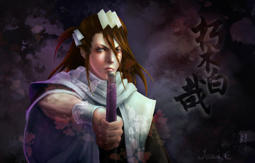 Картинка аниме bleach иероглифы взгляд парень брюнет блич арт капитан кучики